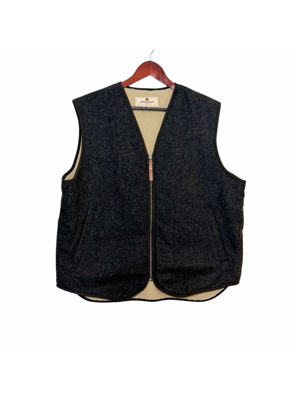 Woolrich Charcoal Sherpa Lined Vest Full Zip Wool Blend Fleece Men’s Size L
